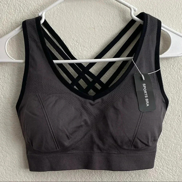 🆕Women Seamless Padded Strappy Sports Bra Charcoal L🆕 - Picture 2 of 5
